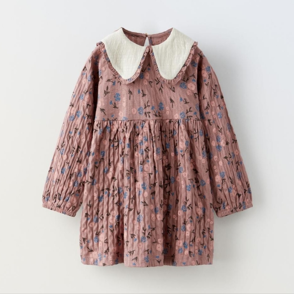 Floral Pink Long Sleeve Kids Dress